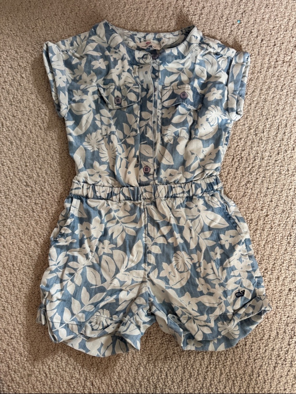 Vineyard Vines Blue Chambray Floral Girls' Romper